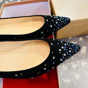 NEW Christian Louboutin Gravitanita Flats 40 Black Crystal Embellished